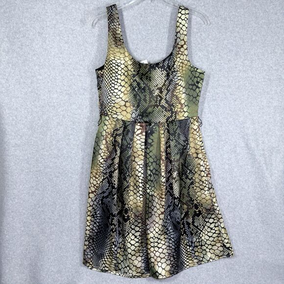 Cato Snake Skin Dress Womens Sz Med Brown Green With Belt Stretch - Picture 2 of 13